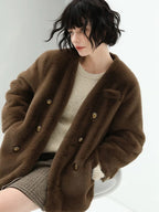 COCOBELLA Full Faux Fur Plush Tailored V Neck Office Women Regular Fit Coats