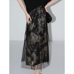COCOBELLA_Gold_Rope_Knot_Mesh_Patchwork_Chinese_Midwaist_Office_Hline_Polyester_Skirts_MISSTT