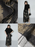 COCOBELLA Gold Rope Knot Mesh Patchwork Chinese Midwaist Office Hline Polyester Skirts