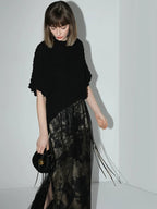 COCOBELLA Gold Rope Knot Mesh Patchwork Chinese Midwaist Office Hline Polyester Skirts
