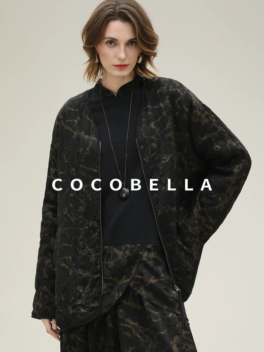 COCOBELLA Gold Trim Insulated Straight Fit V Neck Zip Pockets Women Short Padded Jackets