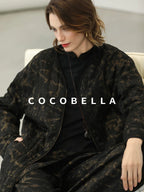 COCOBELLA Gold Trim Insulated Straight Fit V Neck Zip Pockets Women Short Padded Jackets