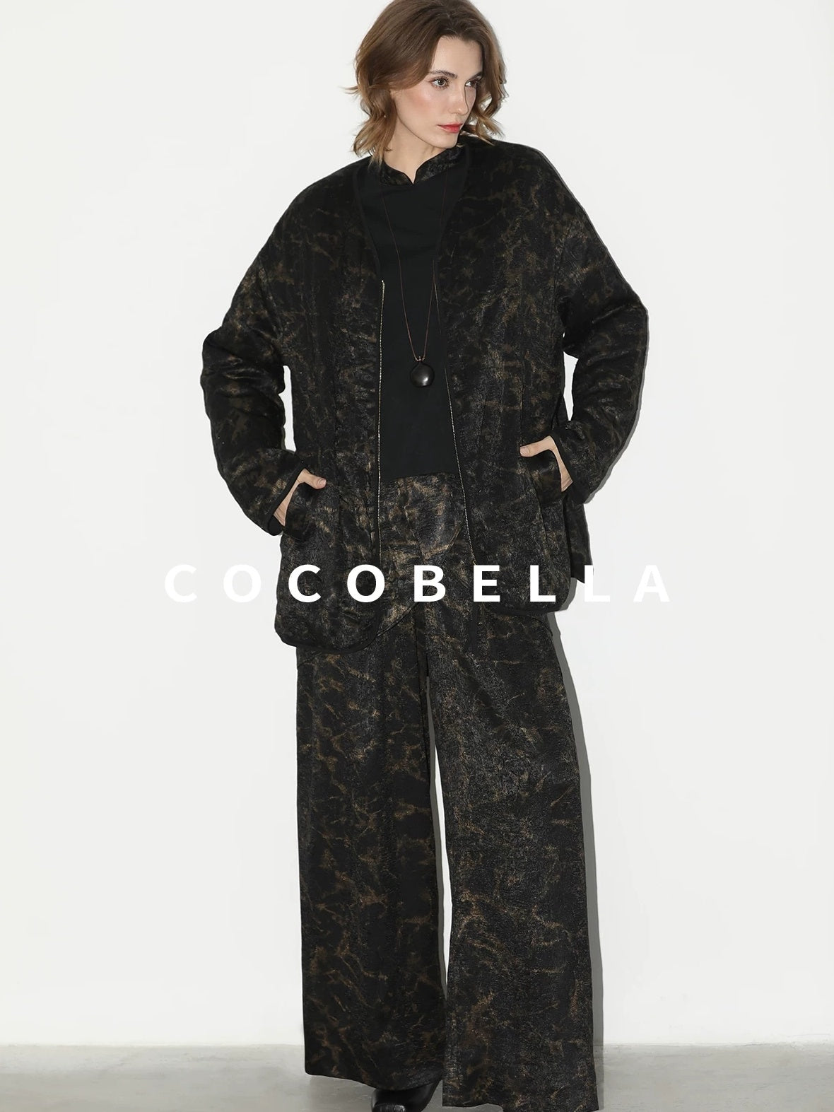 COCOBELLA Gold Trim Insulated Straight Fit V Neck Zip Pockets Women Short Padded Jackets