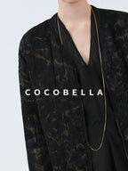 COCOBELLA Gold Trim Ruched Zip Straight Women Obsidian Black Short Padded Jackets