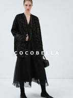 COCOBELLA Gold Trim Ruched Zip Straight Women Obsidian Black Short Padded Jackets