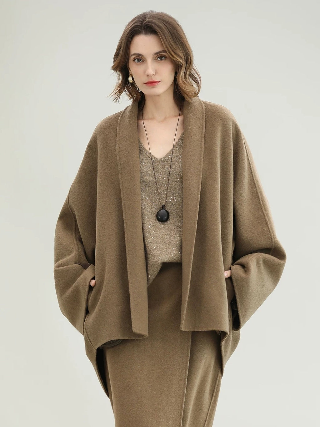 COCOBELLA Handmade Thick Wool Loose Fit Lapel Ladylike Office Overcoat Jackets