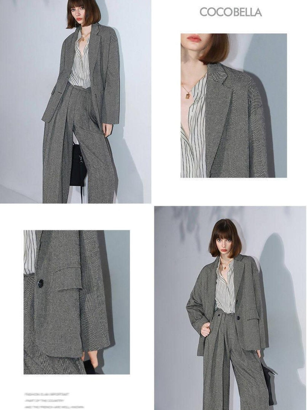 COCOBELLA Herringbone One Button Casual Straight Fit Blazer Collar Women Office Shirts