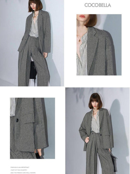 COCOBELLA Herringbone One Button Casual Straight Fit Blazer Collar Women Office Shirts