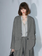 COCOBELLA Herringbone One Button Casual Straight Fit Blazer Collar Women Office Shirts