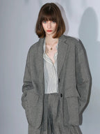 COCOBELLA Herringbone One Button Casual Straight Fit Blazer Collar Women Office Shirts