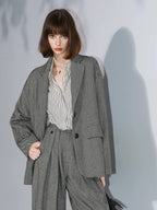 COCOBELLA Herringbone One Button Casual Straight Fit Blazer Collar Women Office Shirts
