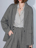 COCOBELLA Herringbone One Button Casual Straight Fit Blazer Collar Women Office Shirts