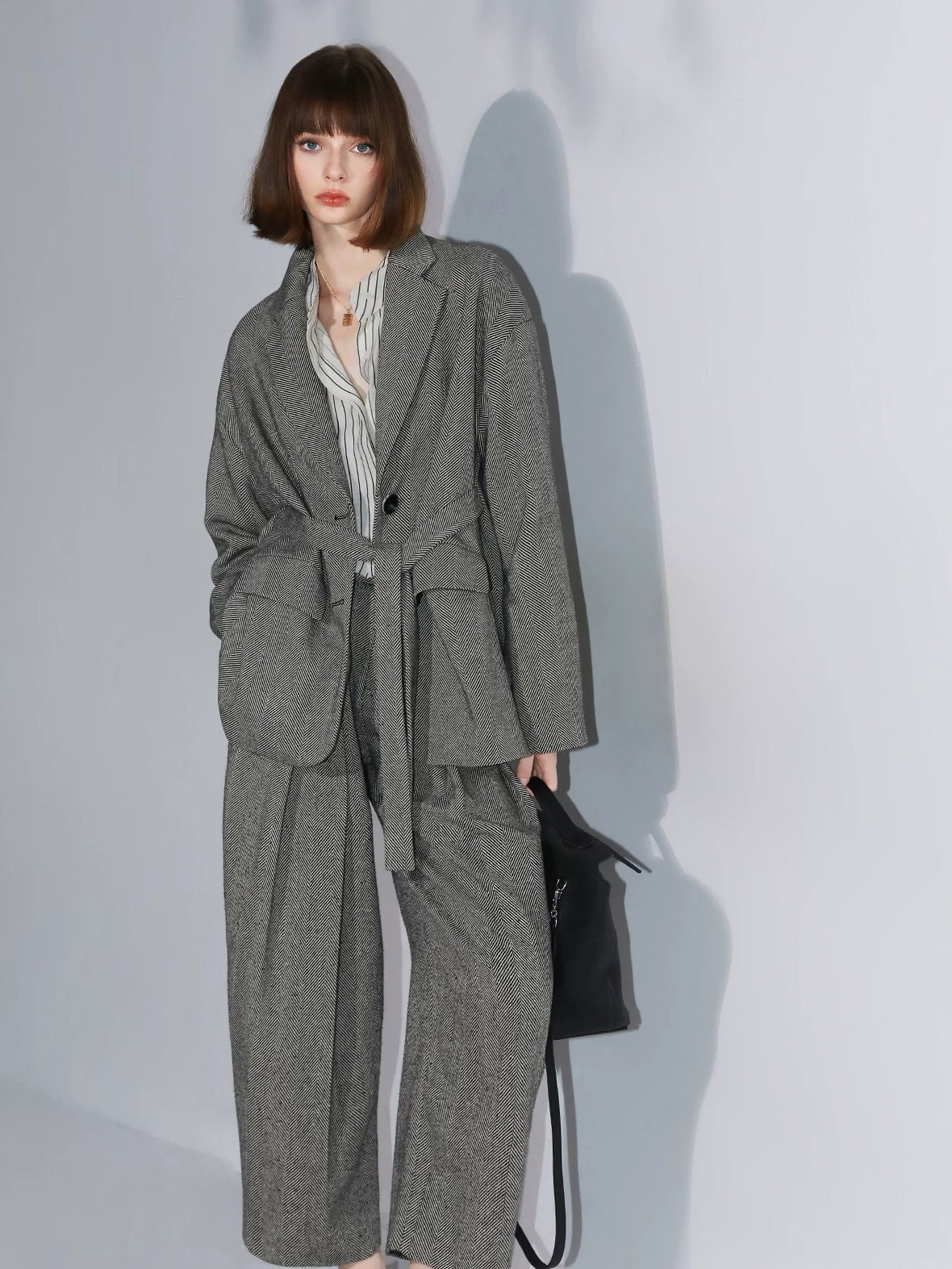 COCOBELLA Herringbone One Button Casual Straight Fit Blazer Collar Women Office Shirts