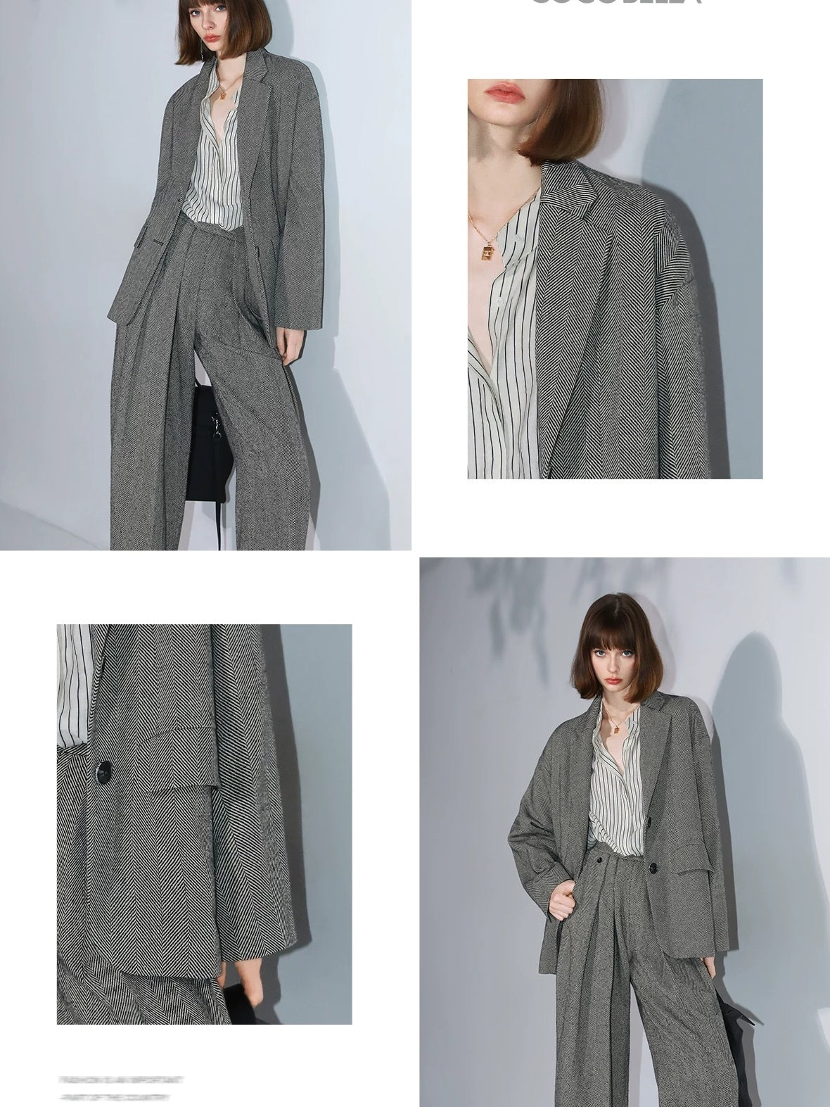 COCOBELLA Herringbone One Button Casual Straight Fit Blazer Collar Women Office Shirts