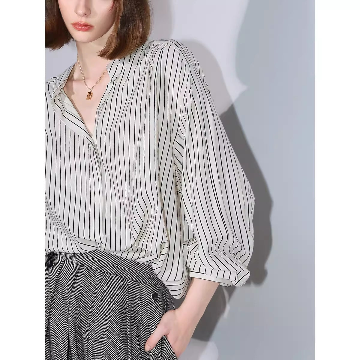 COCOBELLA_Herringbone_Straight_Fit_Casual_Single_Button_Tailored_Office_Women_Blazers_MISSTT