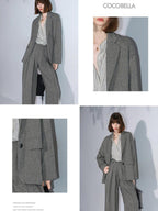 COCOBELLA Herringbone Straight Fit Casual Single Button Tailored Office Women Blazers
