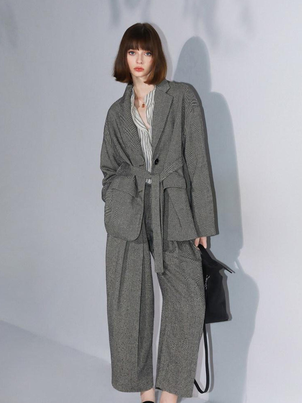 COCOBELLA Herringbone Straight Fit Casual Single Button Tailored Office Women Blazers