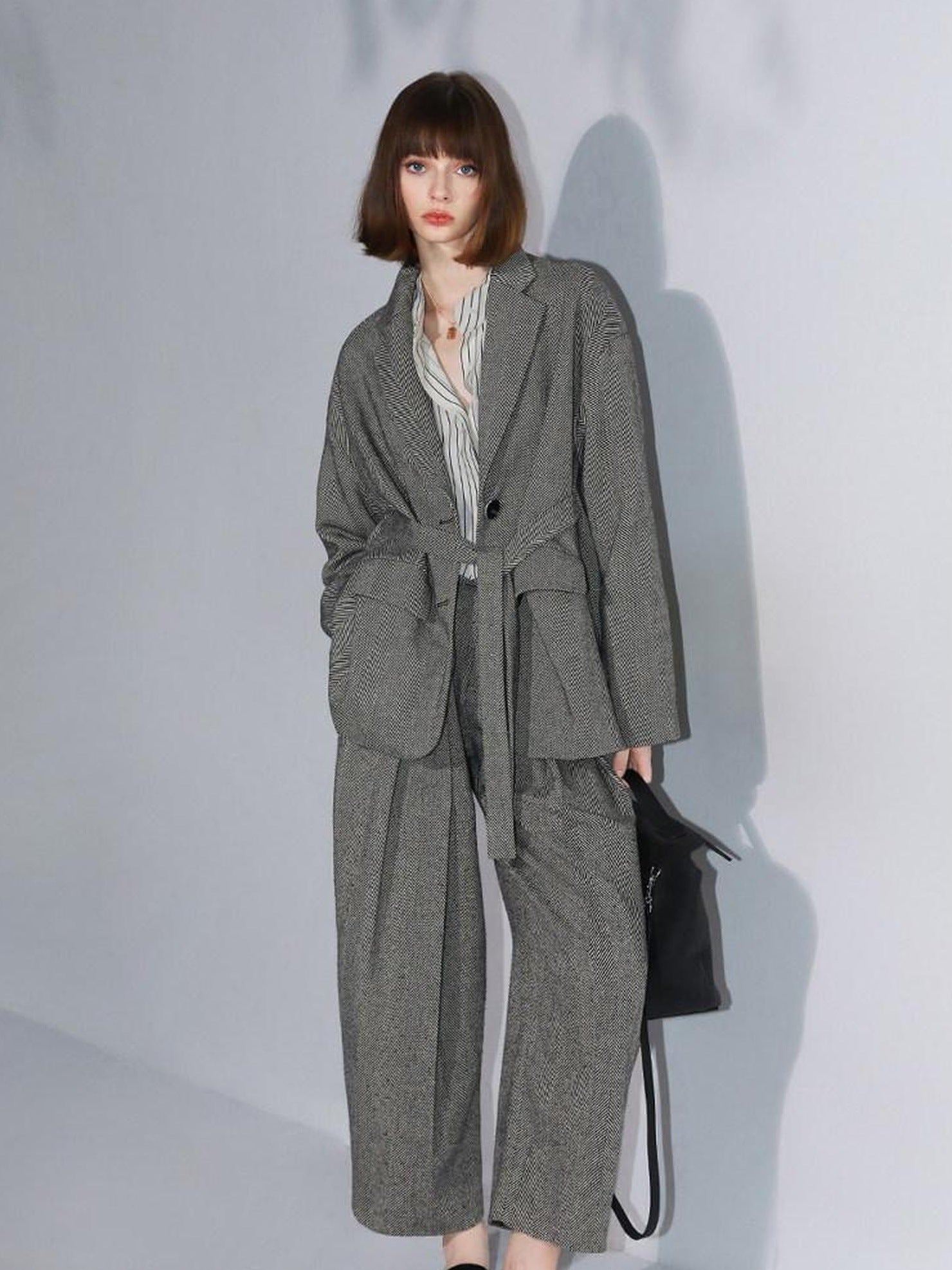 COCOBELLA Herringbone Straight Fit Casual Single Button Tailored Office Women Blazers
