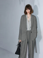 COCOBELLA Herringbone Straight Fit Casual Single Button Tailored Office Women Blazers
