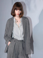 COCOBELLA Herringbone Straight Fit Casual Single Button Tailored Office Women Blazers