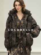 COCOBELLA High Fill White Duck Down Ombre Geometric Midlength Office Down Jackets