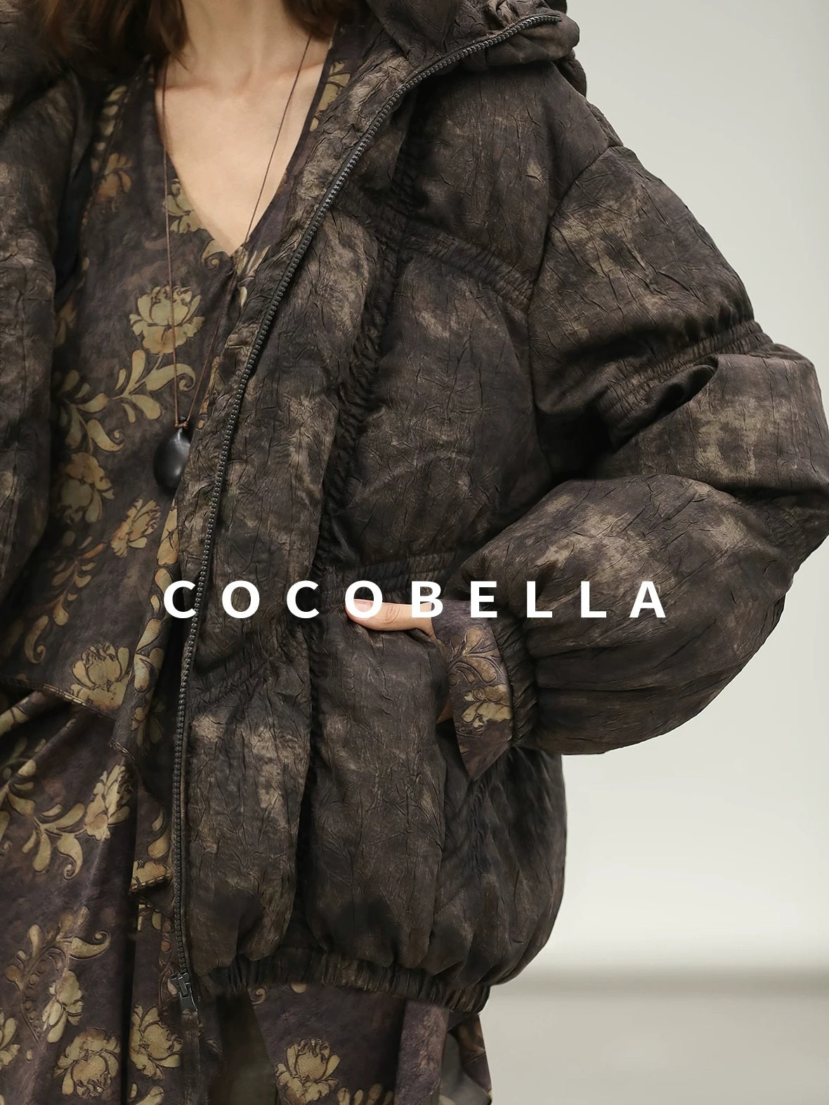 COCOBELLA High Fill White Duck Down Ombre Geometric Midlength Office Down Jackets