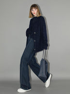COCOBELLA High Waist Cotton Straight Leg Casual Women Denim Blue Brushed Pants