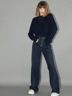 COCOBELLA High Waist Cotton Straight Leg Casual Women Denim Blue Brushed Pants