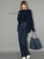 COCOBELLA High Waist Cotton Straight Leg Casual Women Denim Blue Brushed Pants