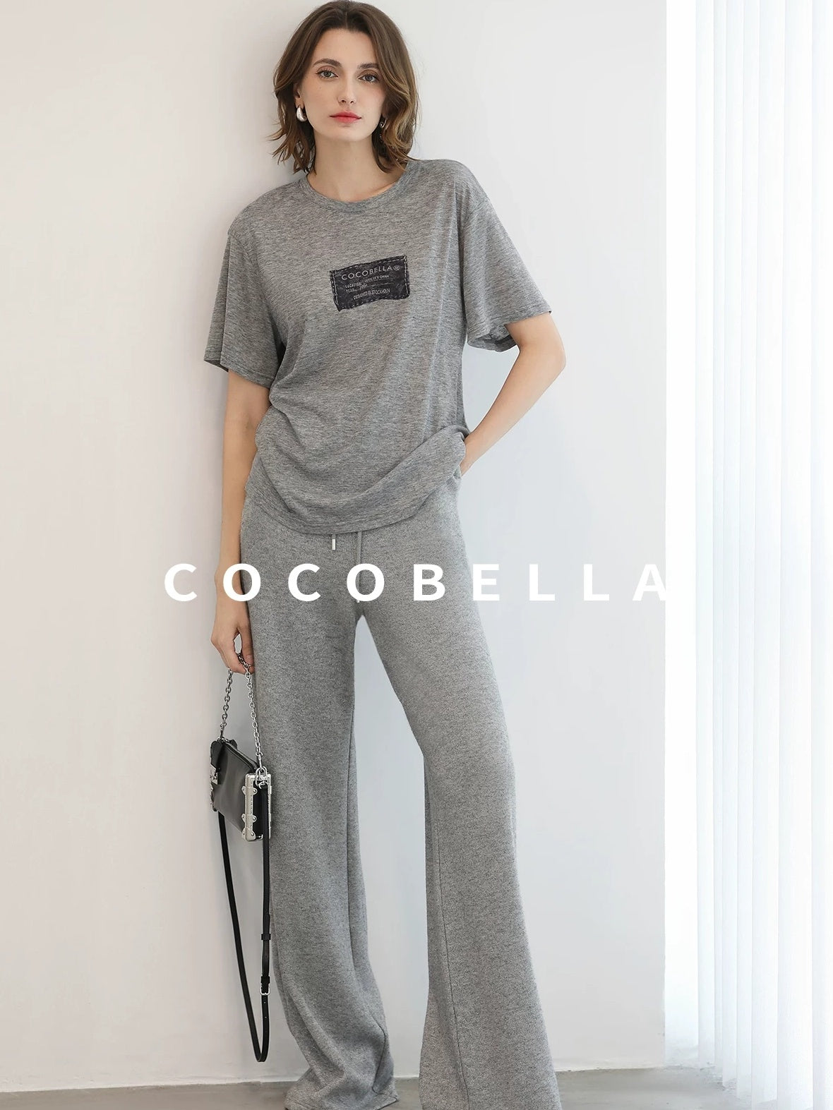 COCOBELLA High Waist Elastic Waistband Wide Leg Relaxed Fit Women Solid Knit Pants