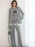 COCOBELLA High Waist Elastic Waistband Wide Leg Relaxed Fit Women Solid Knit Pants