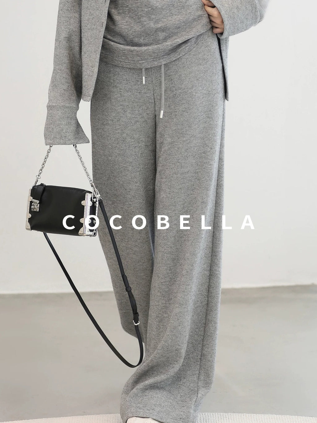 COCOBELLA High Waist Elastic Waistband Wide Leg Relaxed Fit Women Solid Knit Pants