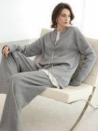 COCOBELLA High Waist Elastic Waistband Wide Leg Relaxed Fit Women Solid Knit Pants