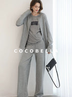 COCOBELLA High Waist Elastic Waistband Wide Leg Relaxed Fit Women Solid Knit Pants