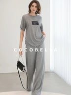 COCOBELLA High Waist Elastic Waistband Wide Leg Relaxed Fit Women Solid Knit Pants