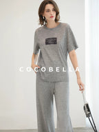 COCOBELLA High Waist Elastic Waistband Wide Leg Relaxed Fit Women Solid Knit Pants