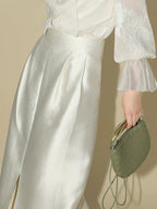 COCOBELLA High Waist Front Slit Ol H Line Suit Office Pearl White Skirts