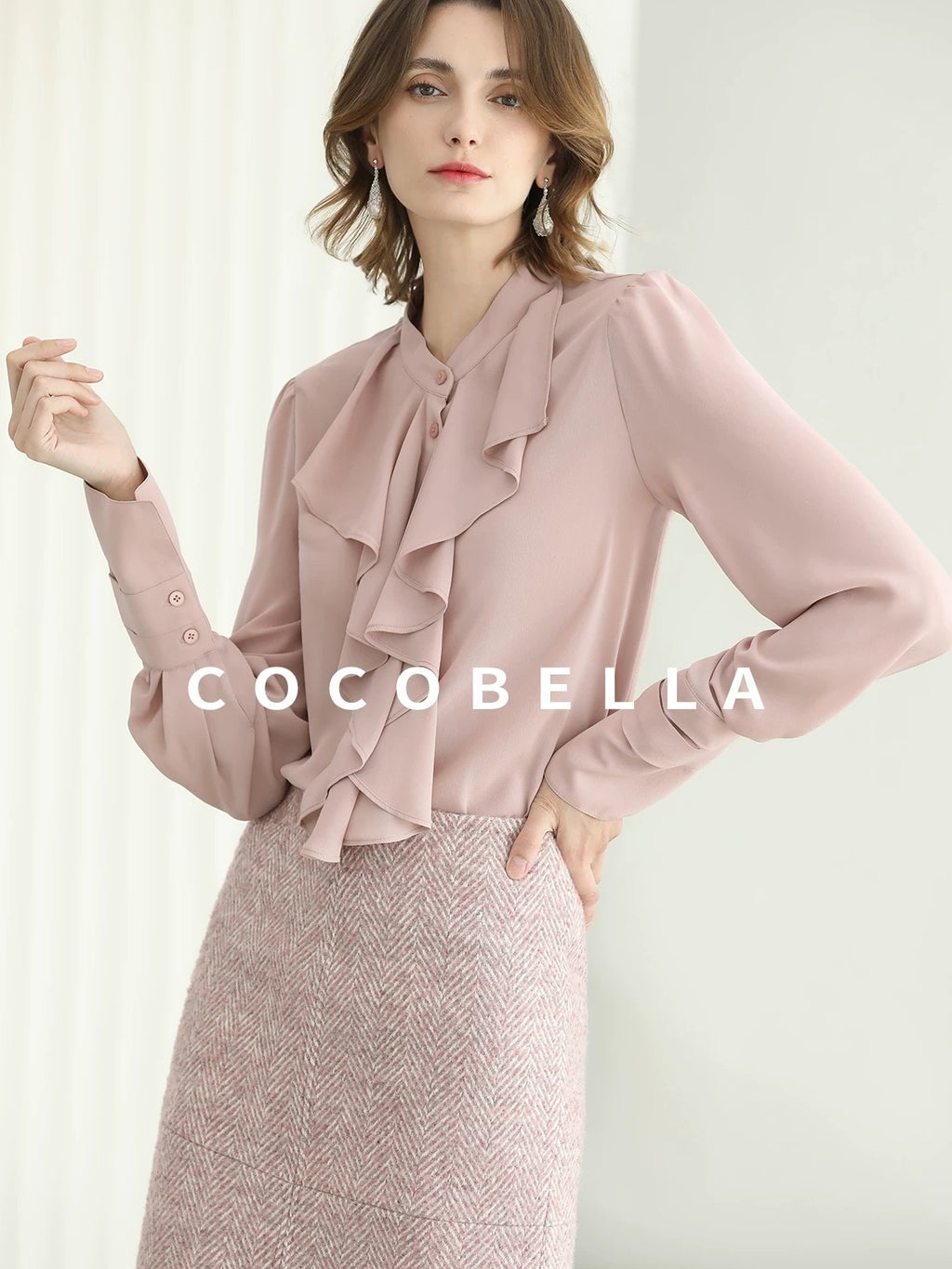 COCOBELLA High Waist Front Slit Straight Zipper Women City Commute Midi Skirts