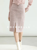 COCOBELLA High Waist Front Slit Straight Zipper Women City Commute Midi Skirts