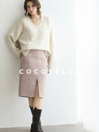 COCOBELLA High Waist Front Slit Straight Zipper Women City Commute Midi Skirts