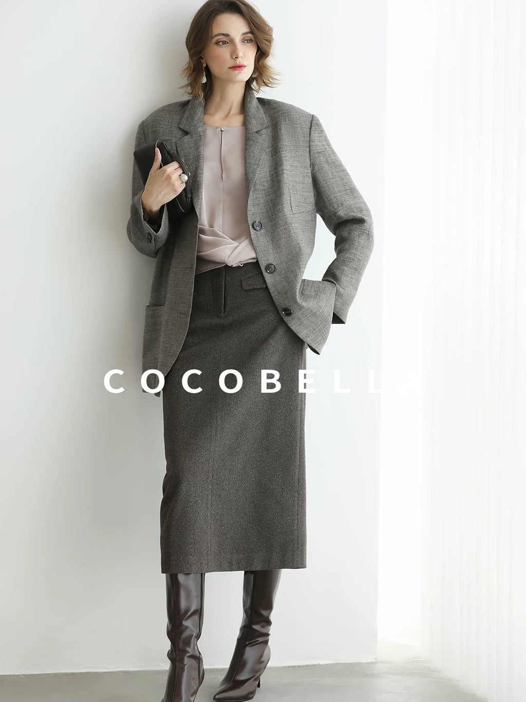COCOBELLA High Waist H Line Straight With Pockets Commuter Office Women Nutmeg Skirts