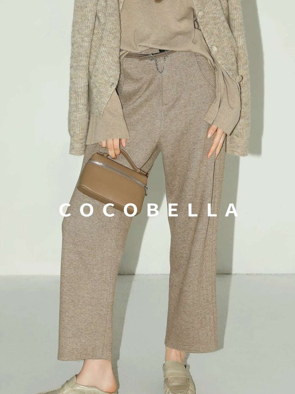 COCOBELLA High Waist Herringbone Pockets Straight Harem Office Women Workwear Pants