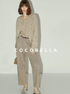 COCOBELLA High Waist Herringbone Pockets Straight Harem Office Women Workwear Pants
