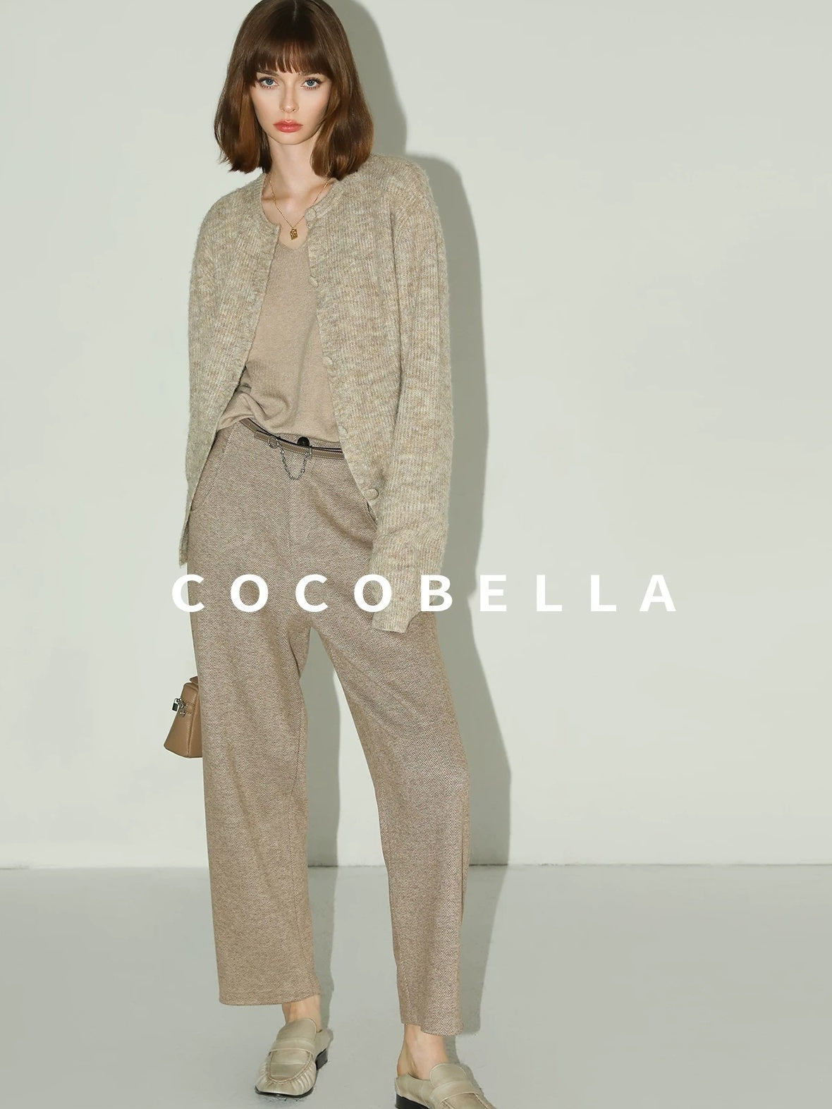 COCOBELLA High Waist Herringbone Pockets Straight Harem Office Women Workwear Pants