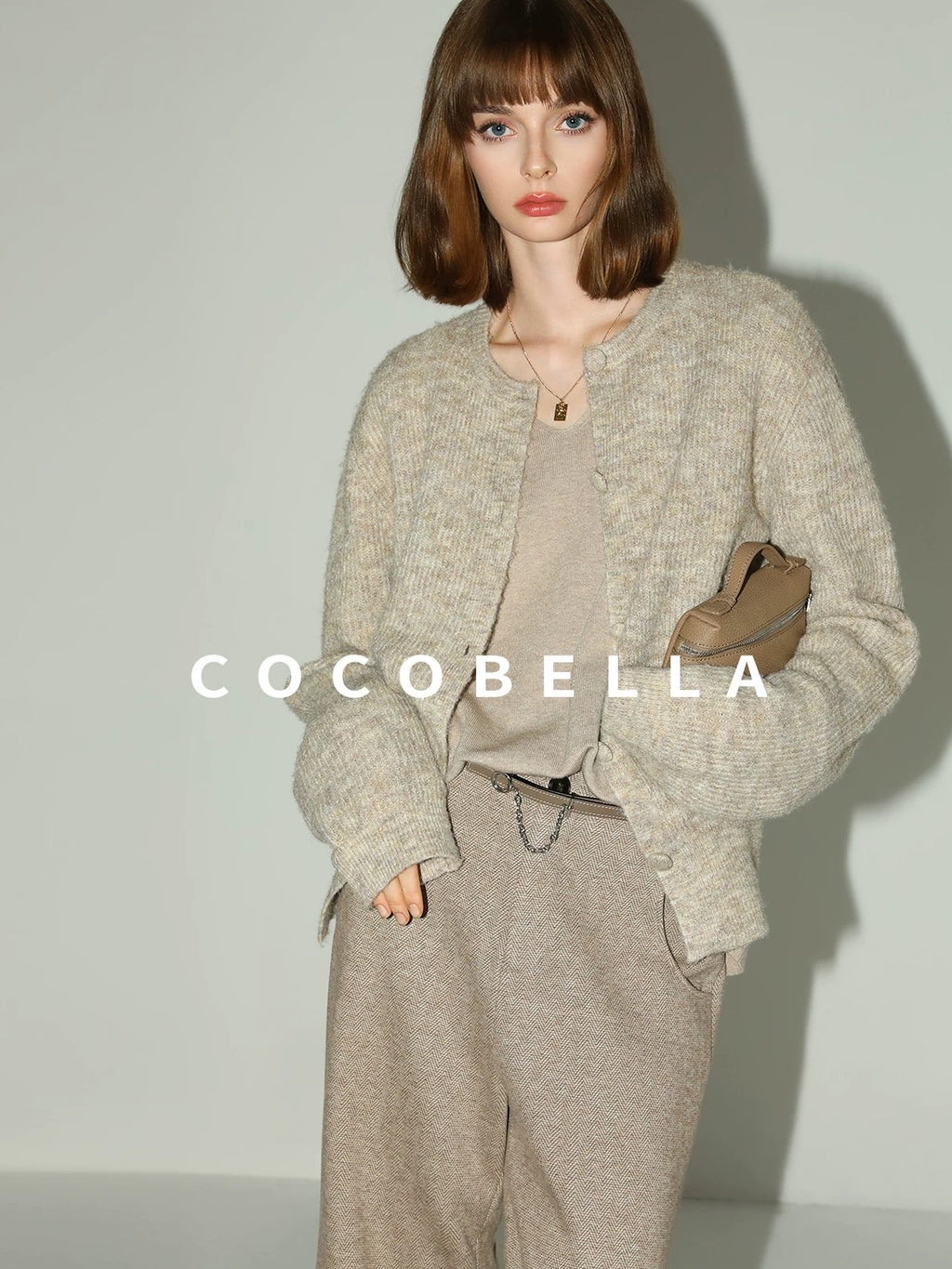 COCOBELLA High Waist Herringbone Pockets Straight Harem Office Women Workwear Pants
