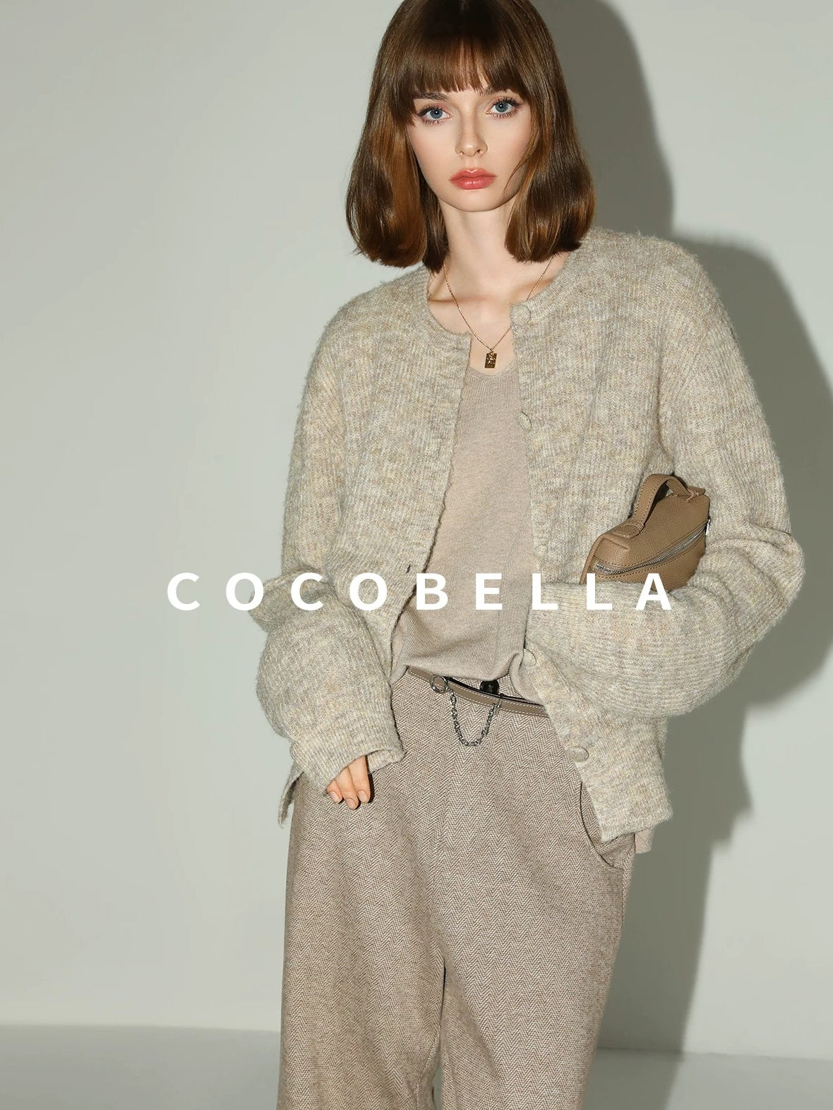 COCOBELLA High Waist Herringbone Pockets Straight Harem Office Women Workwear Pants