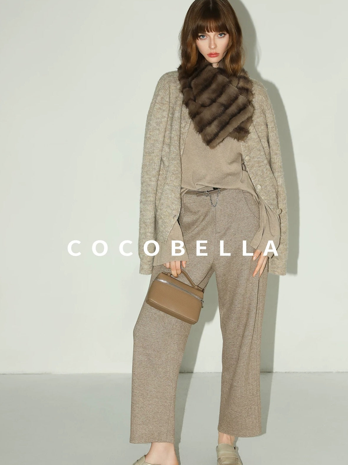 COCOBELLA High Waist Herringbone Pockets Straight Harem Office Women Workwear Pants