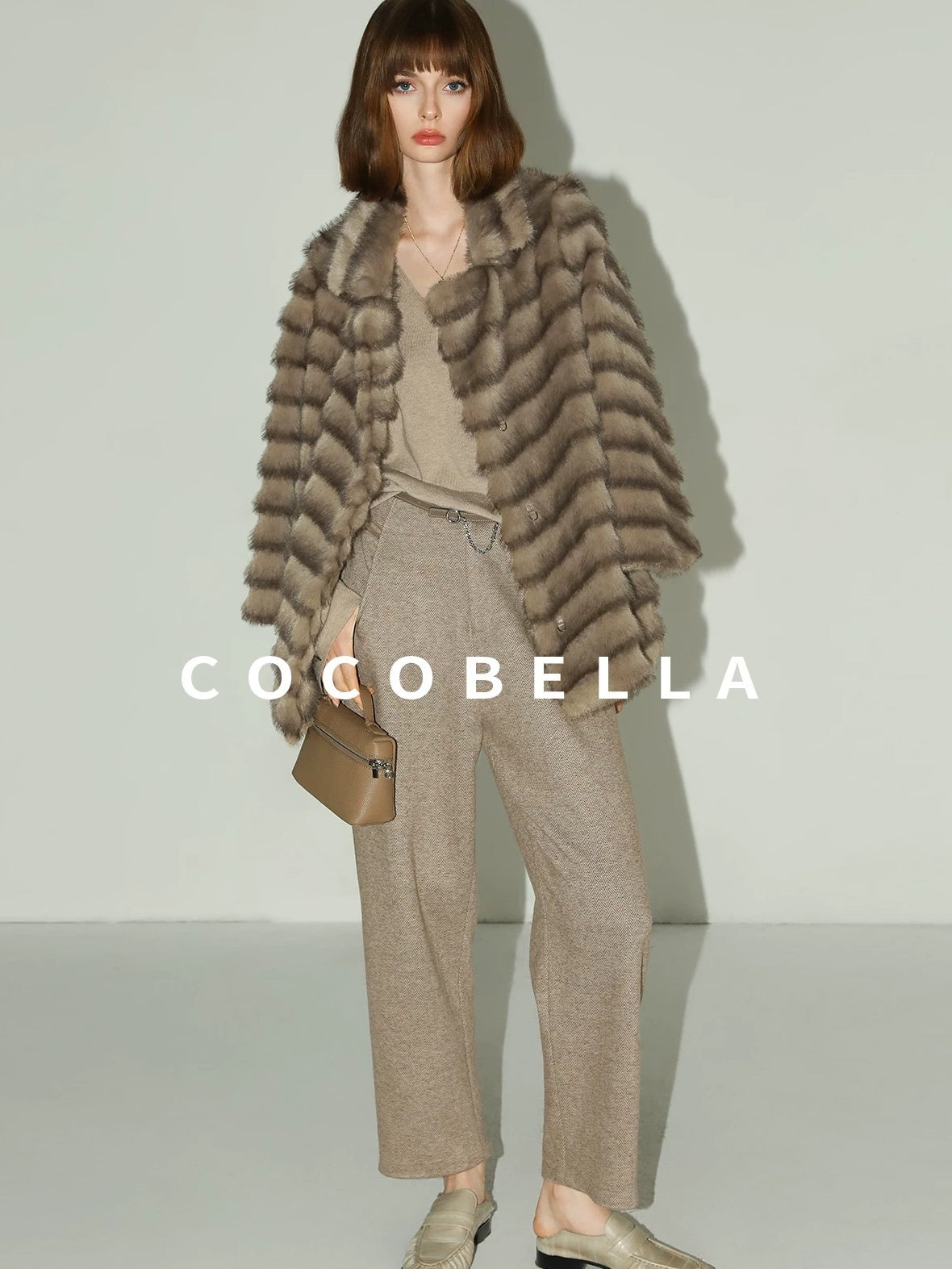 COCOBELLA High Waist Herringbone Pockets Straight Harem Office Women Workwear Pants