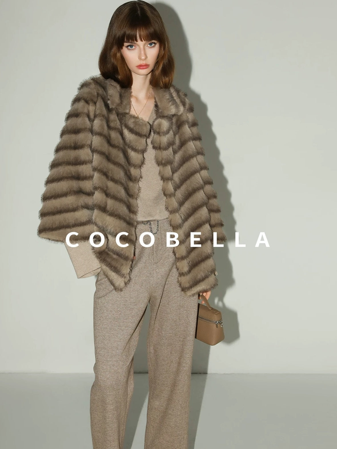 COCOBELLA High Waist Herringbone Pockets Straight Harem Office Women Workwear Pants