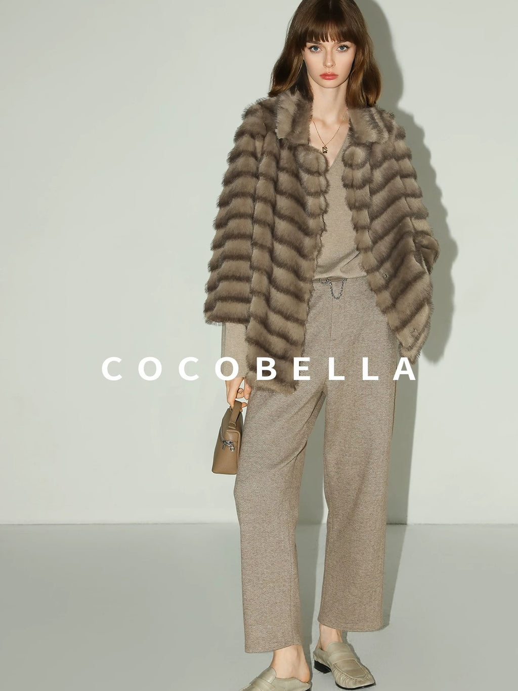 COCOBELLA High Waist Herringbone Pockets Straight Harem Office Women Workwear Pants